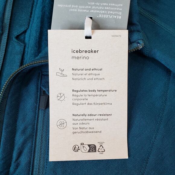 NWT ICEBREAKER RealFleece Descender LS Full Zip Wool Jacket Green Men's Large - Picture 4 of 16